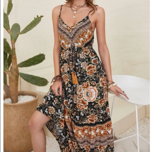 Boho floral print drawstring waist cami dress - Picture 15 of 16